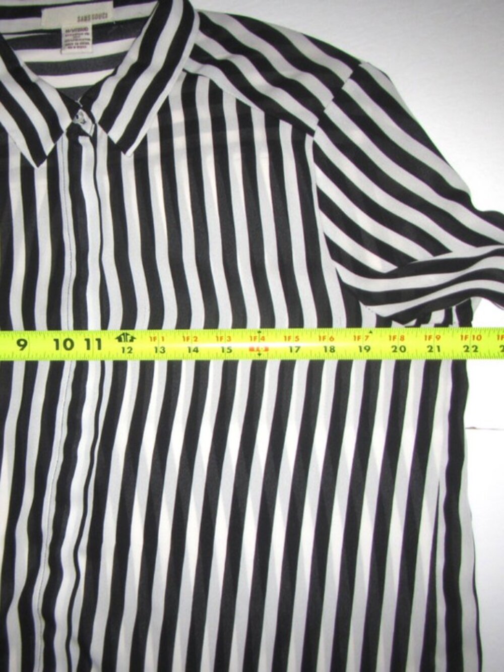 Sans Souci Black White Striped Long Sleeve Button Blouse Shirt MEDIUM - Picture 12 of 15